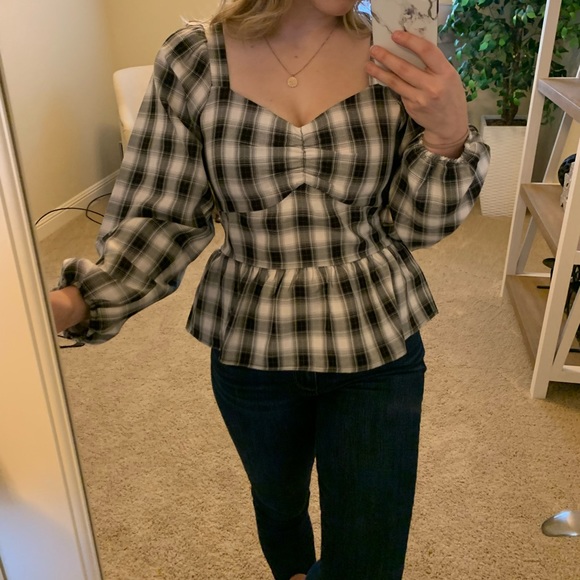 Pleione Gingham Print peplum top - Picture 2 of 3